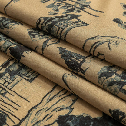 Viscose Twill Print - Smoke Gray and Beige Mountains and Trees - Mood Exclusive Shirakawa-go Folded
