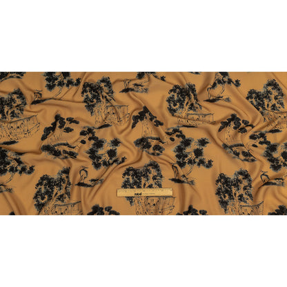 Viscose Twill Print - Tan and Black Trees and Houses - Mood Exclusive Among the Kii Mountains Full