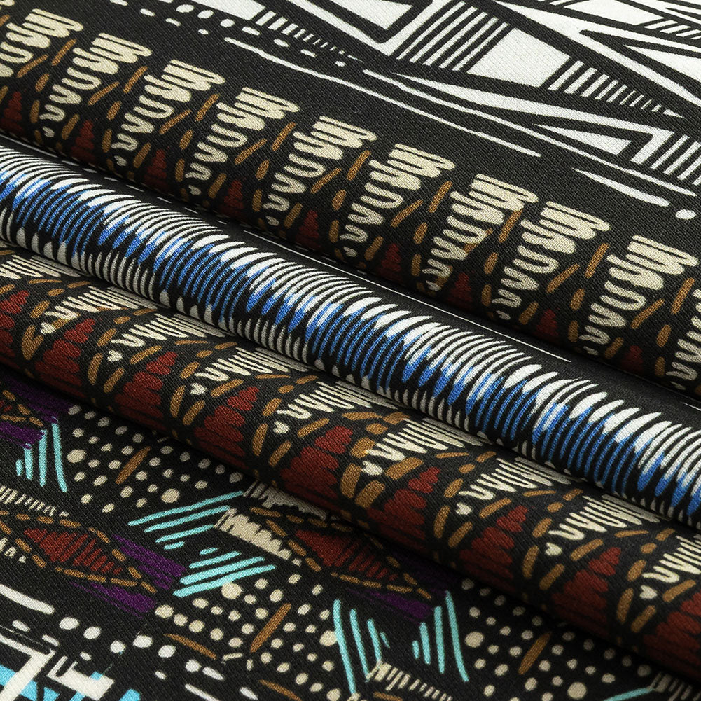 Fluid Polyester Twill Print - Blue and White Geometric Stripes - Mood Exclusive Hypatia Folded