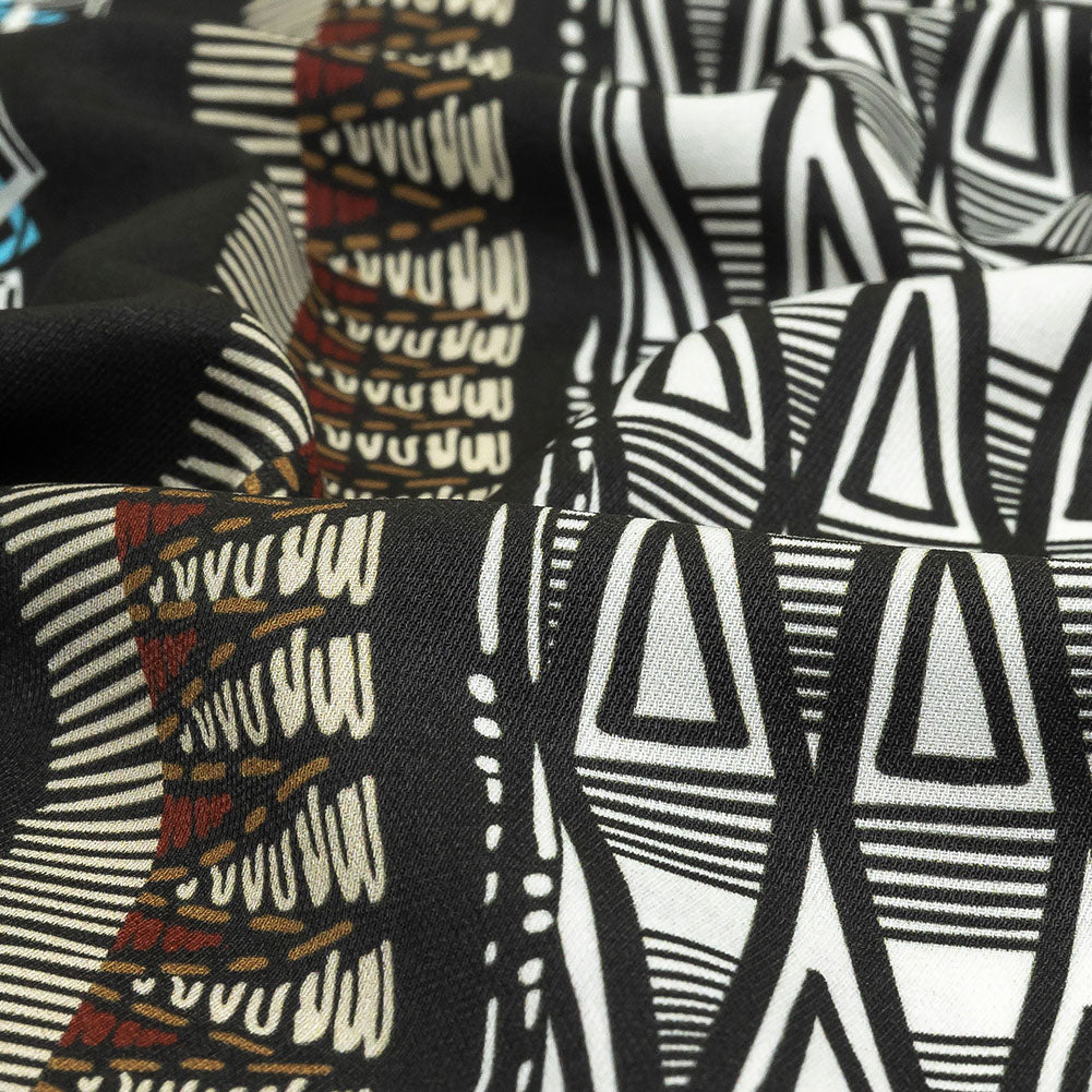 Fluid Polyester Twill Print - Blue and White Geometric Stripes - Mood Exclusive Hypatia Detail