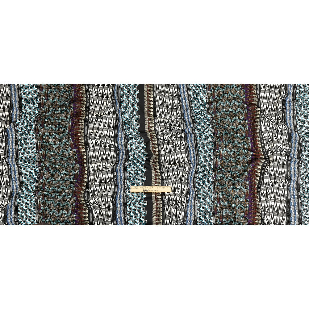 Fluid Polyester Twill Print - Blue and White Geometric Stripes - Mood Exclusive Hypatia Full