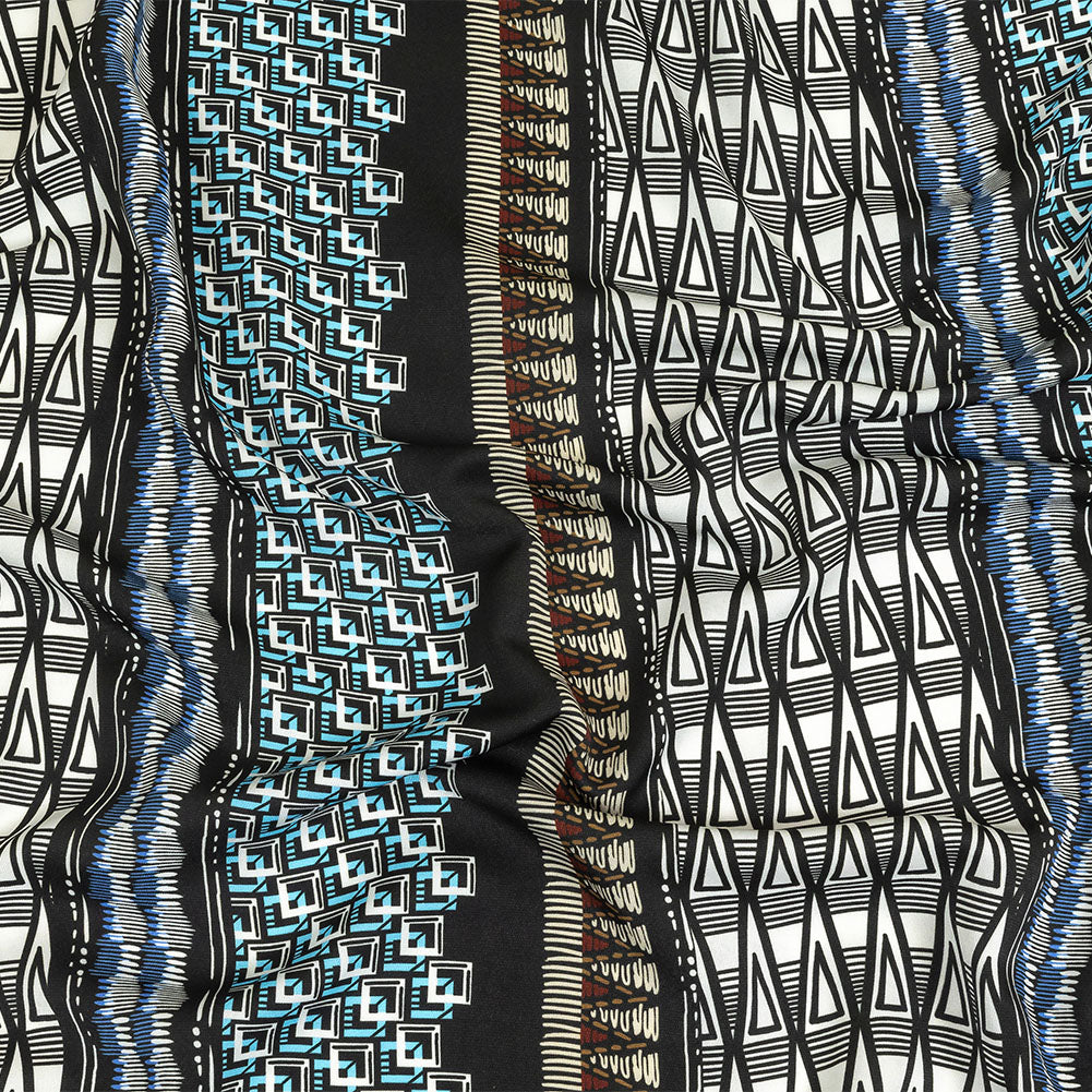 Fluid Polyester Twill Print - Blue and White Geometric Stripes - Mood Exclusive Hypatia
