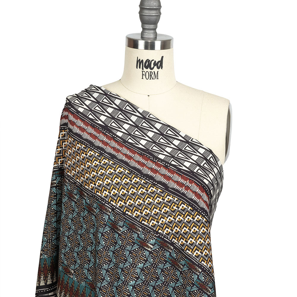 Fluid Polyester Twill Print - Red and White Geometric Stripes - Mood Exclusive Hypatia Drape