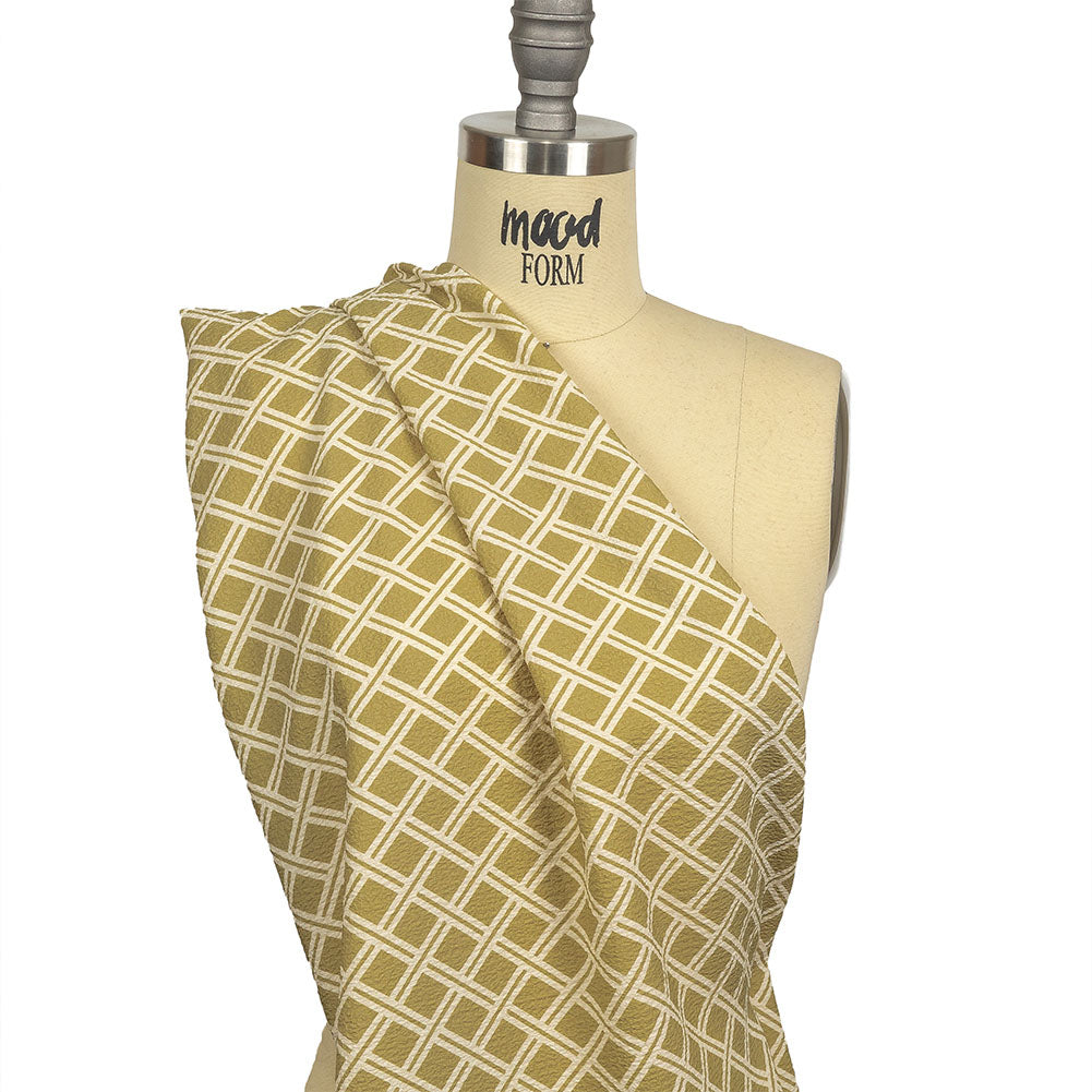 Mood Exclusive Beige Lattice Status Stretch Polyester Seersucker Drape