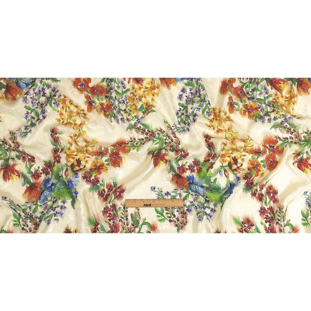 Flowery Sustainable Viscose Jacquard Print - Cream, Blue and Yellow Floral - Mood Exclusive Sunday in the Park Full