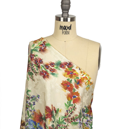 Flowery Sustainable Viscose Jacquard Print - Cream, Blue and Yellow Floral - Mood Exclusive Sunday in the Park Drape