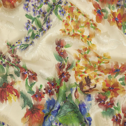Flowery Sustainable Viscose Jacquard Print - Cream, Blue and Yellow Floral - Mood Exclusive Sunday in the Park