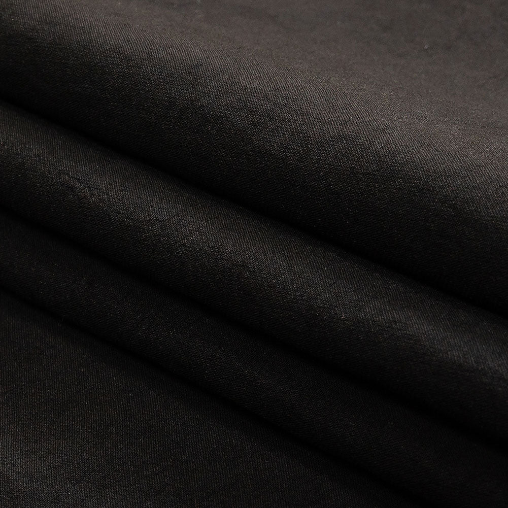 Black Wrinkled Look Stretch Polyester Woven Folded