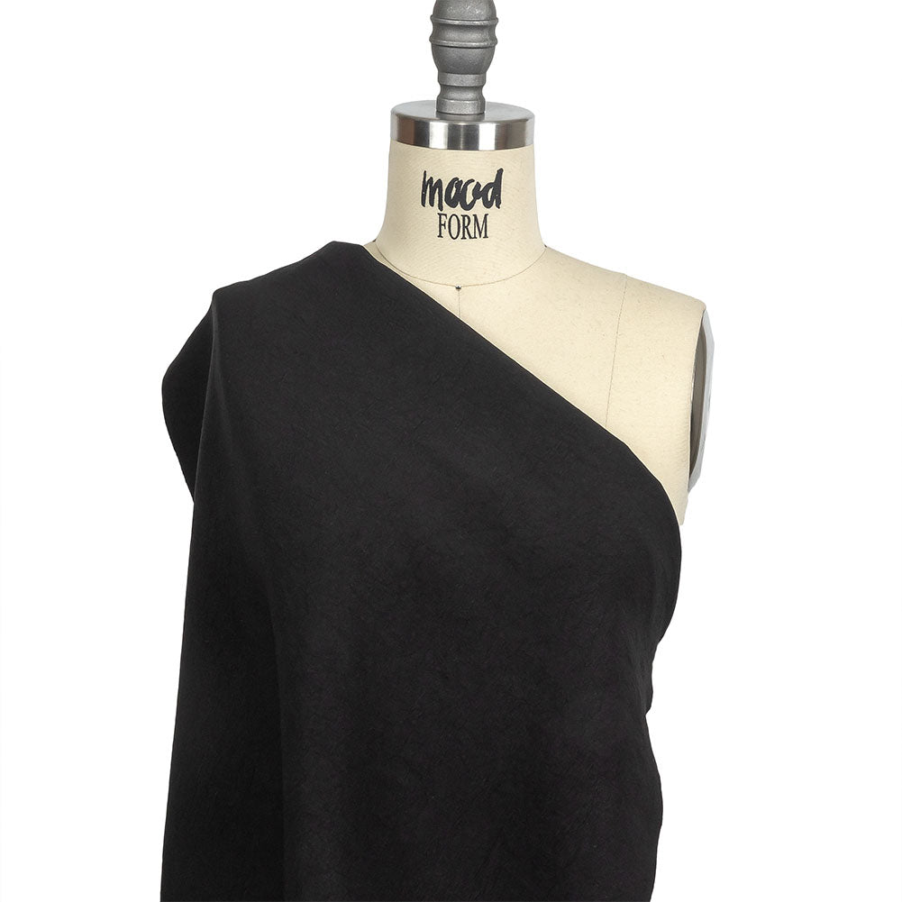 Black Wrinkled Look Stretch Polyester Woven Drape