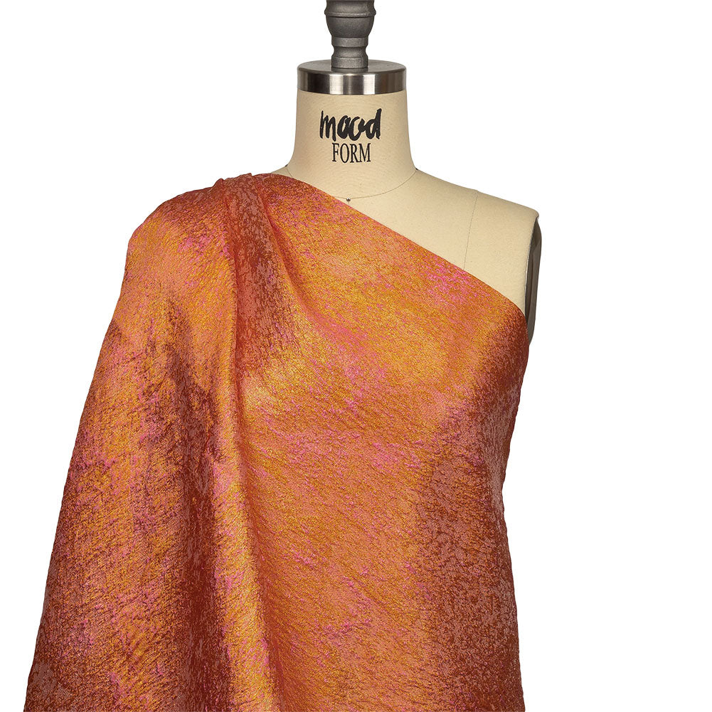 Pegasus Mango and Hot Pink Mottled Luxury Brocade - Drape