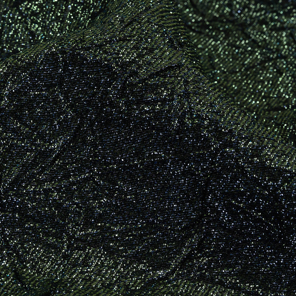 Astrolabe Metallic Evergreen and Navy Crinkled Luxury Brocade with Black Backing - Detail