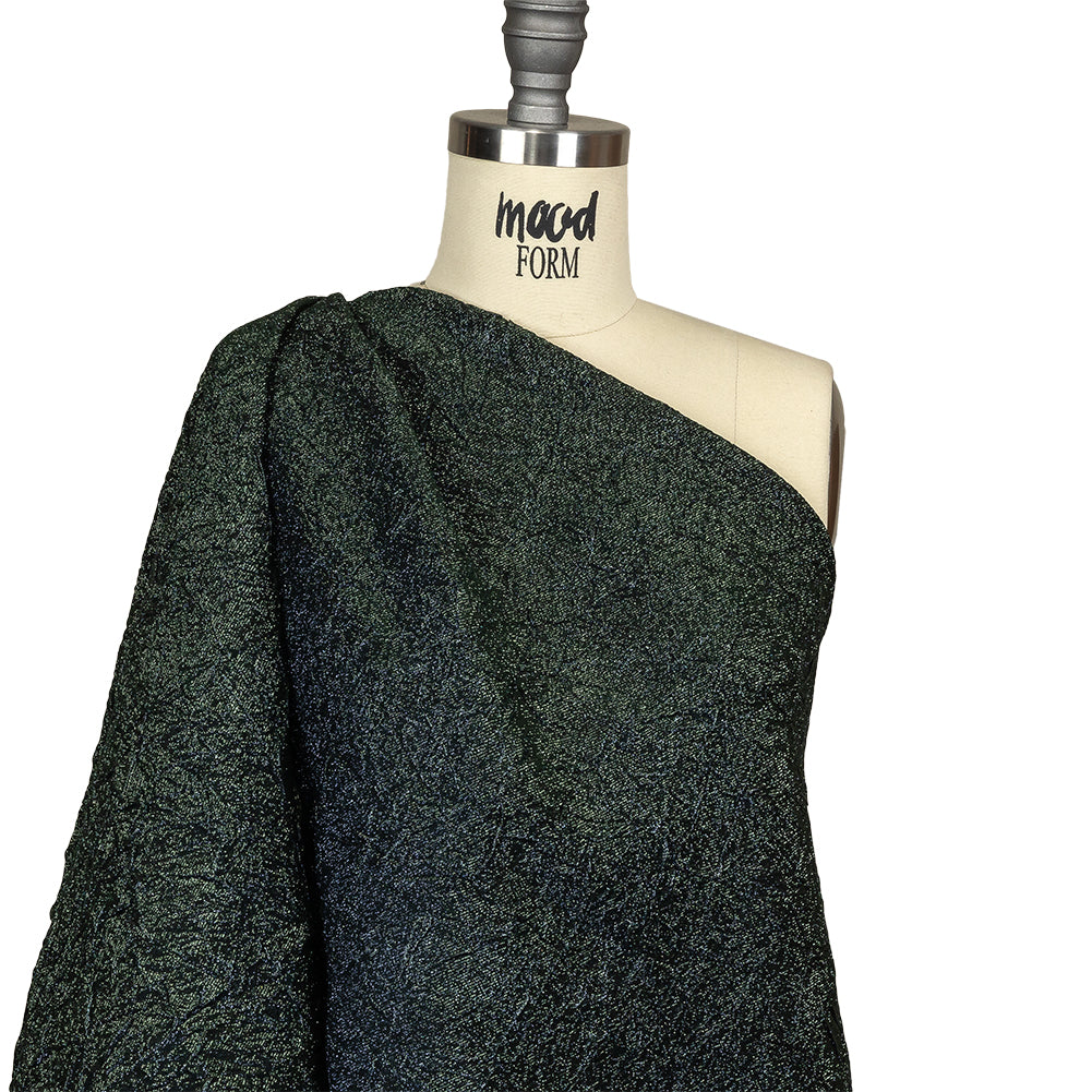 Astrolabe Metallic Evergreen and Navy Crinkled Luxury Brocade with Black Backing - Drape