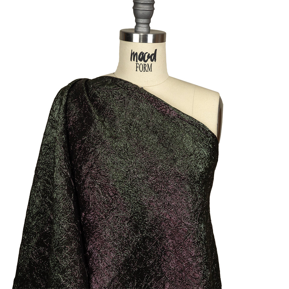 Astrolabe Metallic Olive and Wine Crinkled Luxury Brocade with Black Backing