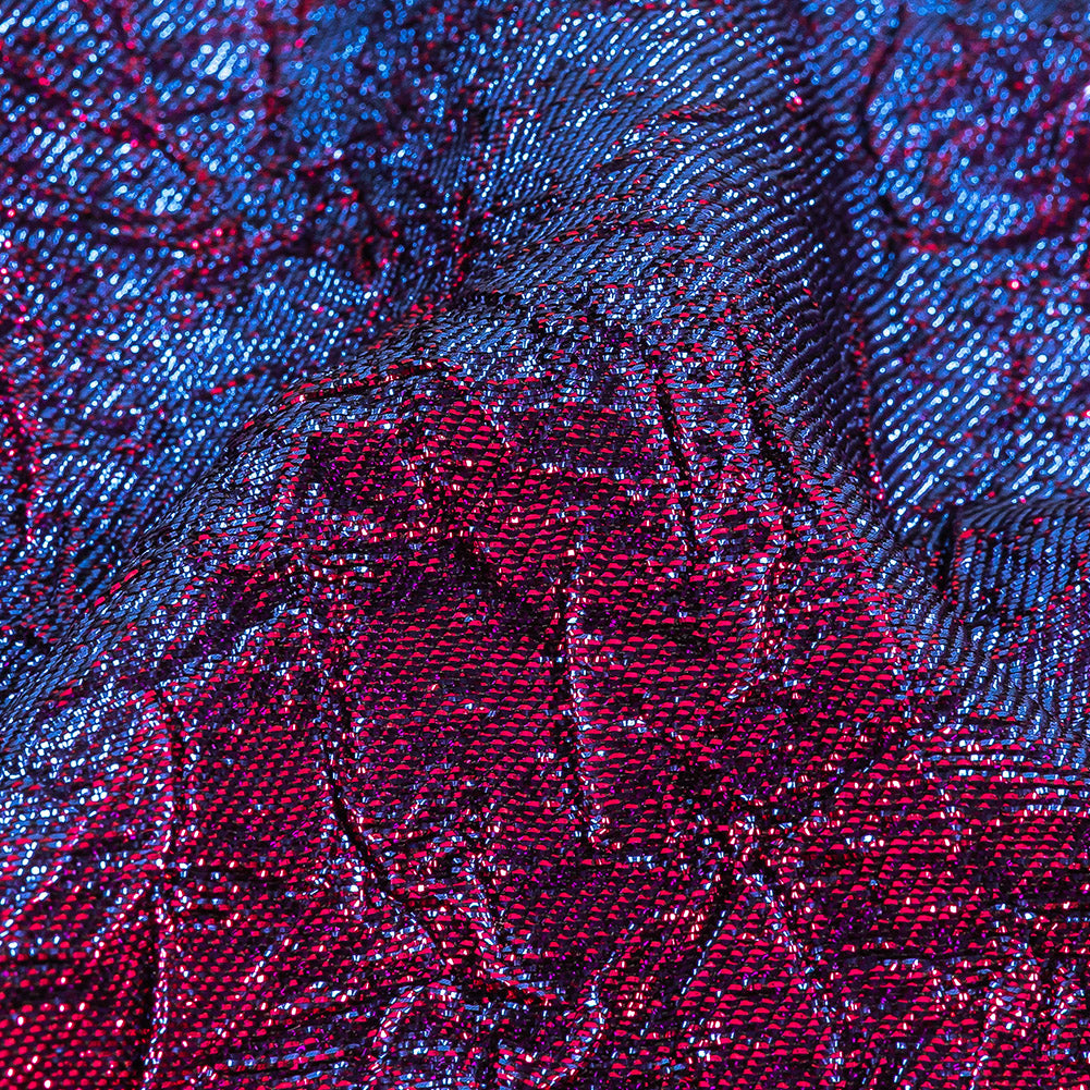Astrolabe Metallic Berry Gloss and Ultramarine Crinkled Luxury Brocade with Black Backing - Detail