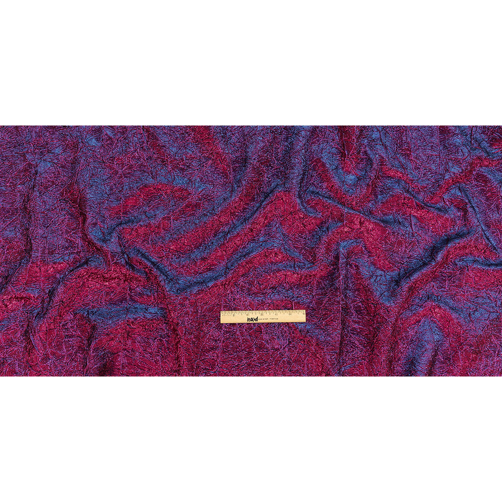Astrolabe Metallic Berry Gloss and Ultramarine Crinkled Luxury Brocade with Black Backing - Full