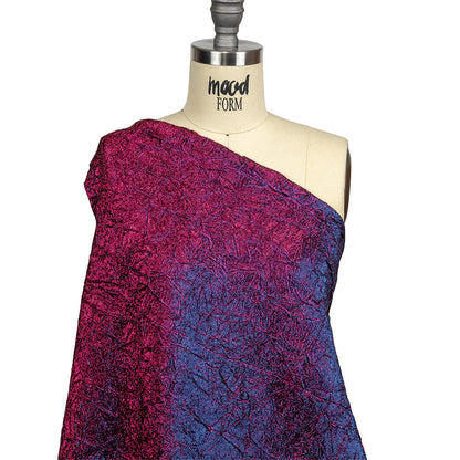 Astrolabe Metallic Berry Gloss and Ultramarine Crinkled Luxury Brocade with Black Backing