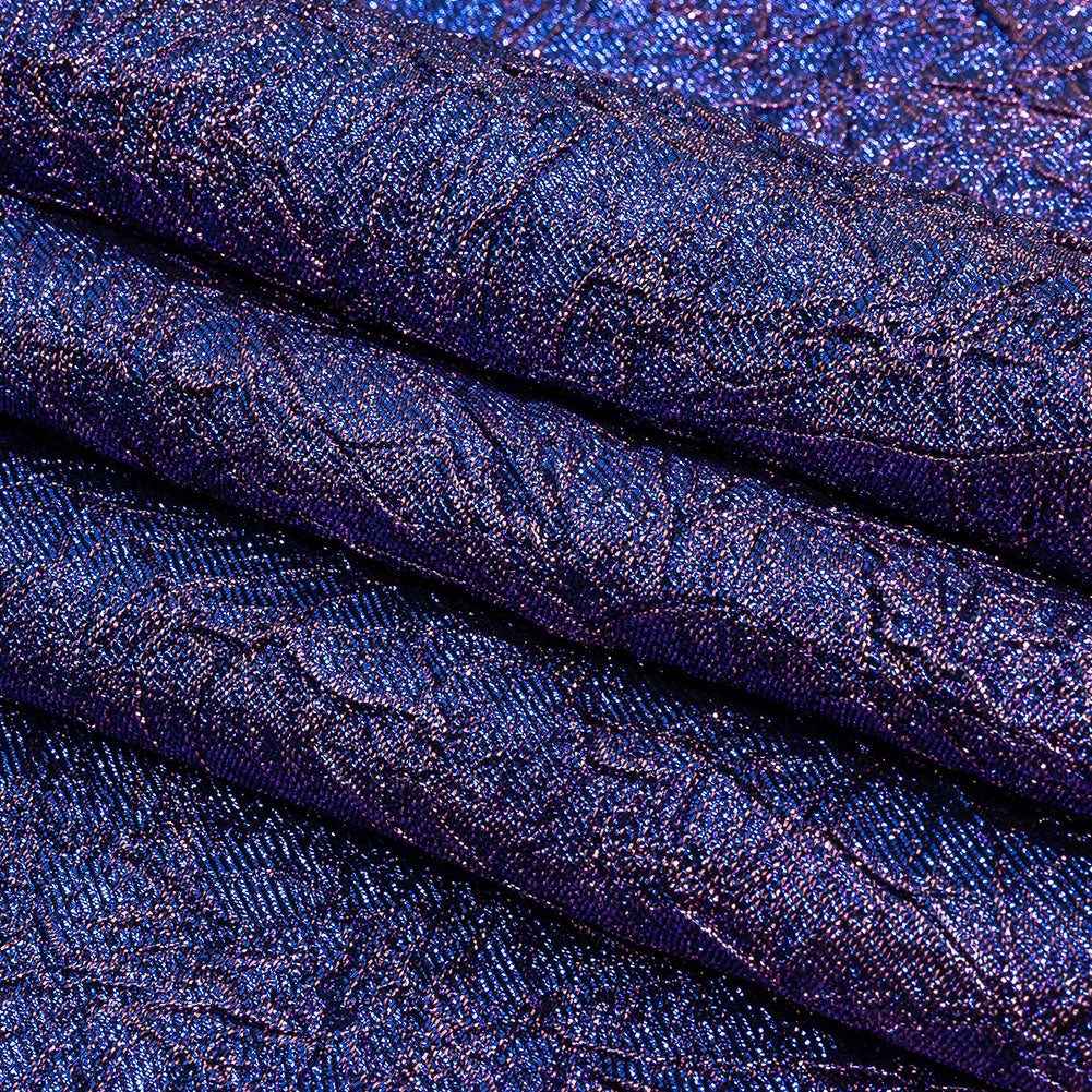 Astrolabe Metallic Lilac and Royal Blue Crinkled Luxury Brocade with Black Backing - Folded