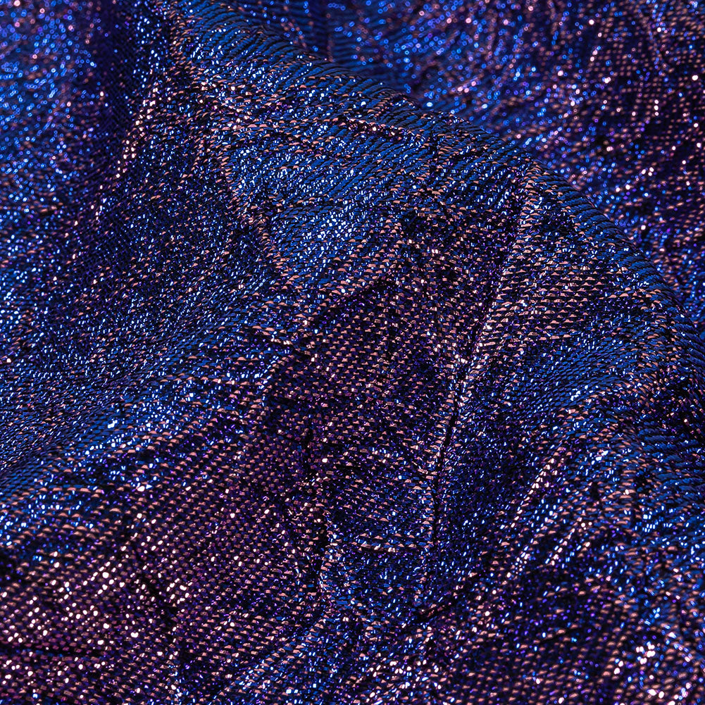 Astrolabe Metallic Lilac and Royal Blue Crinkled Luxury Brocade with Black Backing - Detail