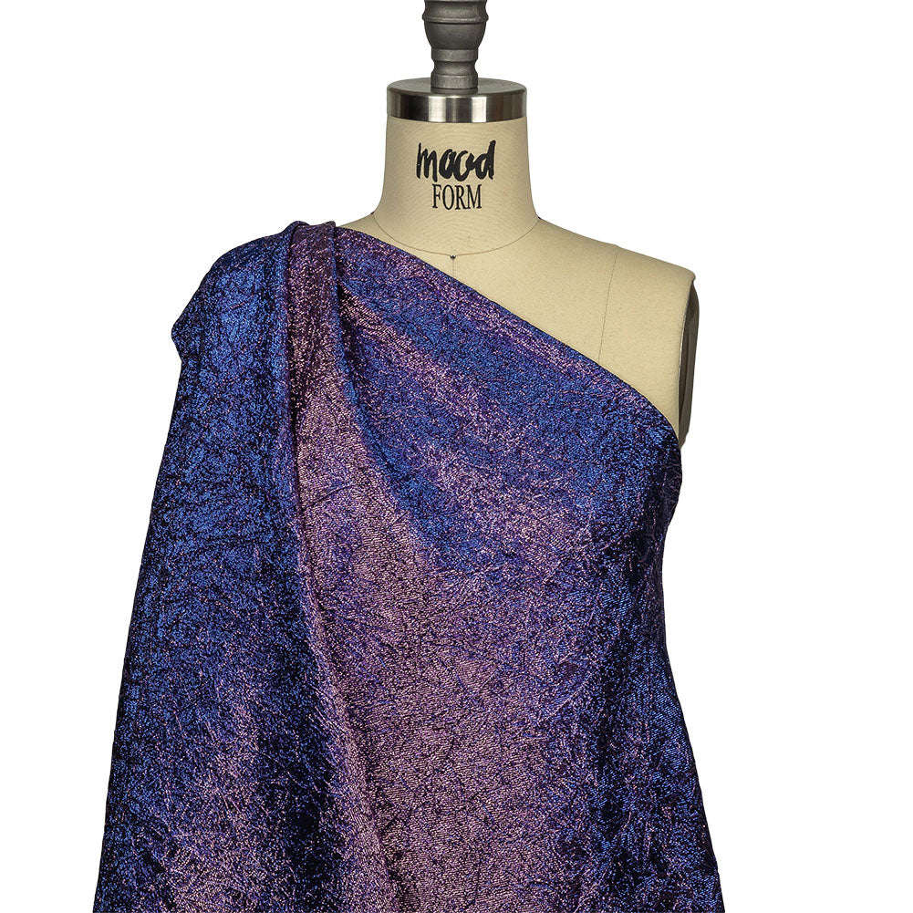 Astrolabe Metallic Lilac and Royal Blue Crinkled Luxury Brocade with Black Backing - Drape