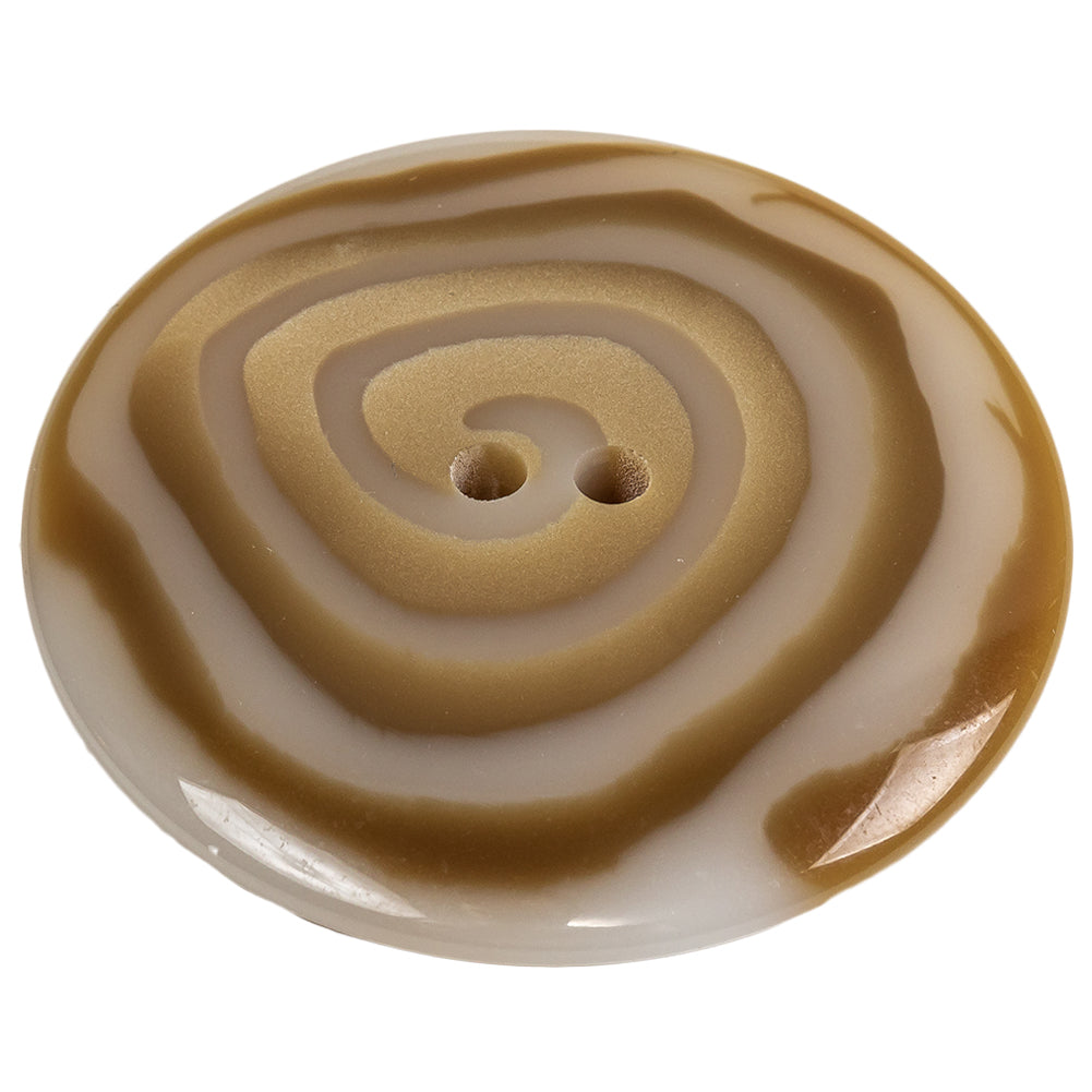 Translucent White and Caramel Uneven Swirl 2-Hole Plastic Button - 70L/44.5mm Folded