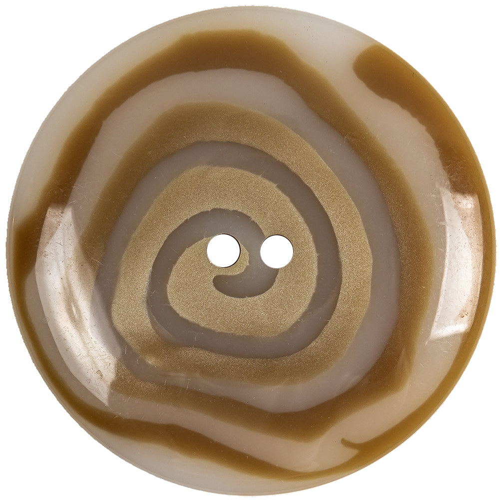 Translucent White and Caramel Uneven Swirl 2-Hole Plastic Button - 70L/44.5mm Detail
