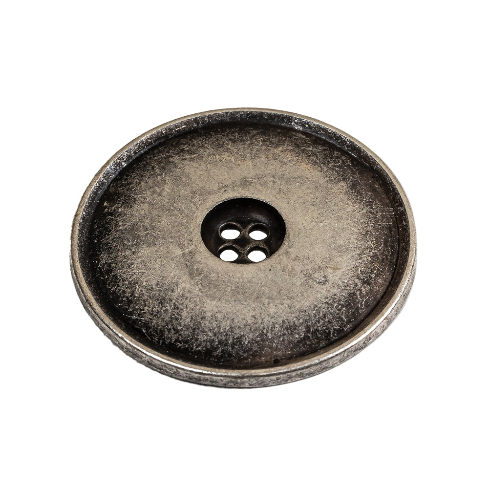 Weathered Silver Narrow Rim Low Convex 4-Hole Metal Button - 44L/28mm Folded