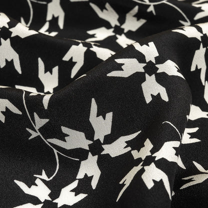 Tanya Taylor Black and White Geometric Floral Silk Crepe de Chine Folded