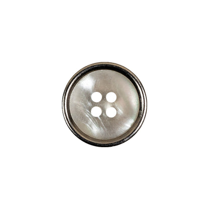 Italian Iridescent White 4 Hole Button with Silver Metal Rim - 25L/16mm