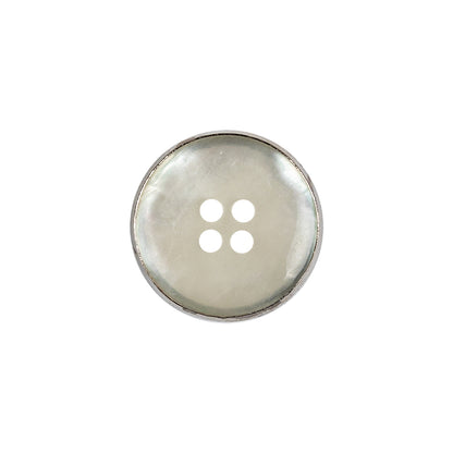 Italian Iridescent White 4 Hole Button with Silver Metal Rim - 28L/18mm Detail