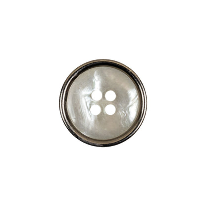 Italian Iridescent White 4 Hole Button with Silver Metal Rim - 28L/18mm