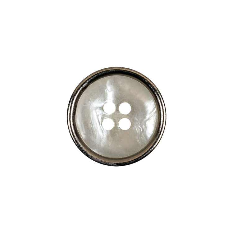 template--25130090922057__main-Italian Iridescent White 4 Hole Button with Silver Metal Rim - 28L/18mm