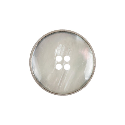 Italian Iridescent White 4 Hole Button with Silver Metal Rim - 36L/23mm Detail