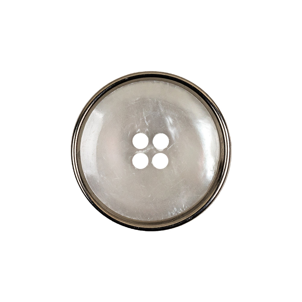 Italian Iridescent White 4 Hole Button with Silver Metal Rim - 36L/23mm