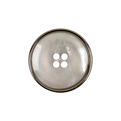 Italian Iridescent White 4 Hole Button with Silver Metal Rim - 36L/23mm