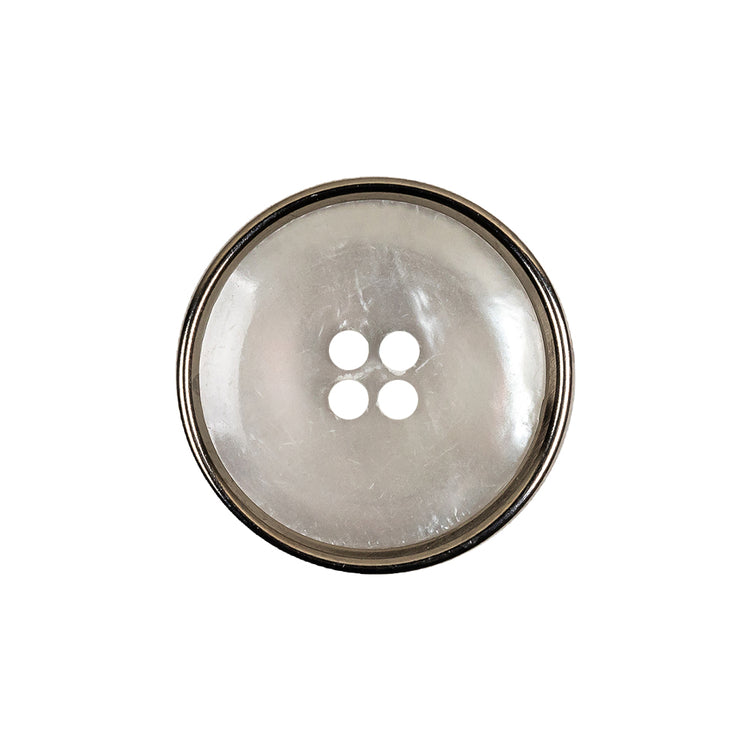 template--25130090922057__main-Italian Iridescent White 4 Hole Button with Silver Metal Rim - 36L/23mm