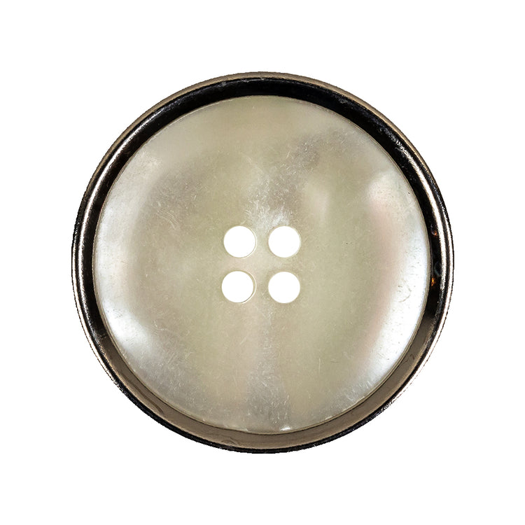 template--25130090922057__main-Italian Iridescent White 4 Hole Button with Silver Metal Rim - 44L/28mm