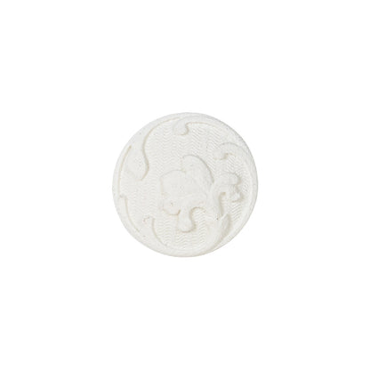 White Floral Embossed Shank Back Plastic Button - 24L/15mm