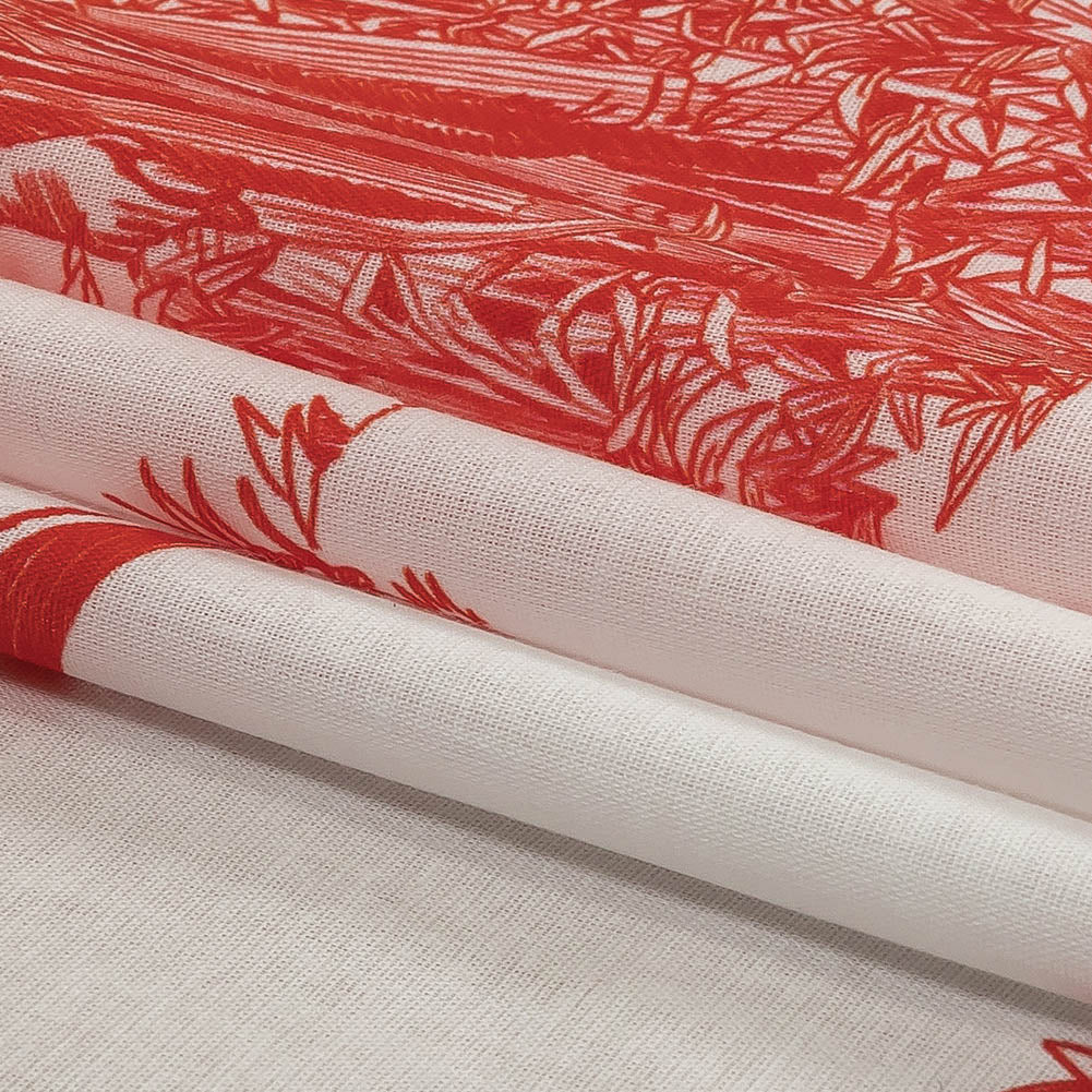 Cotton Voile - Cherry Tomato and White Classic Toile de Jouy