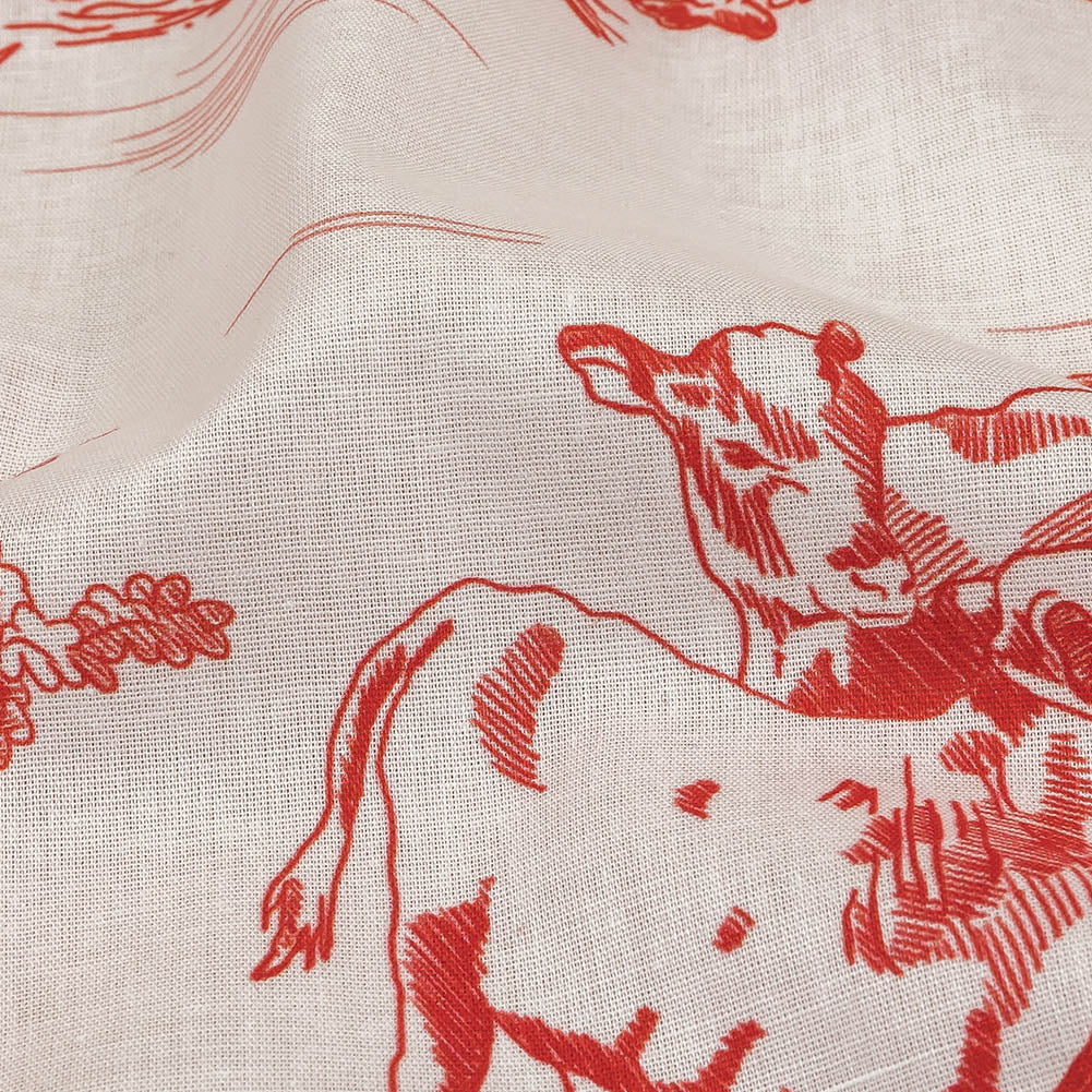 Cotton Voile - Cherry Tomato and White Classic Toile de Jouy