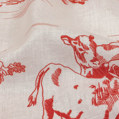 Cotton Voile - Cherry Tomato and White Classic Toile de Jouy
