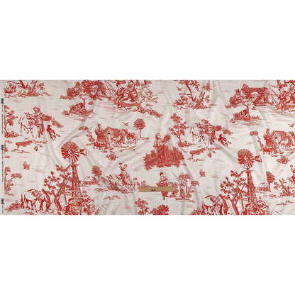 Cotton Voile - Cherry Tomato and White Classic Toile de Jouy