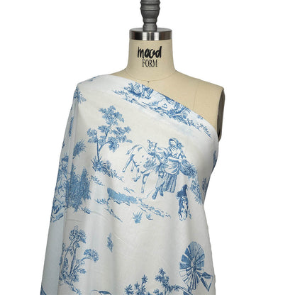 Cotton Voile - Cobalt and White Class Toile de Jouy