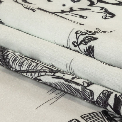 Black and White Classic Toile de Jouy Mercerized Organic Egyptian Cotton Shirting