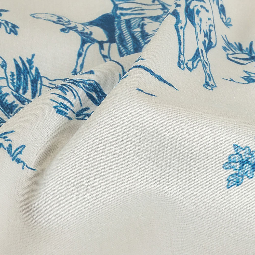 Cobalt and White Classic Toile de Jouy Mercerized Organic Egyptian Cotton Shirting