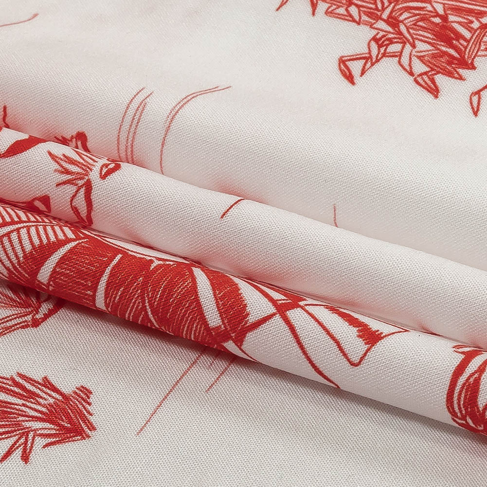 Cherry Tomato and White Classic Toile de Jouy Viscose Batiste Folded