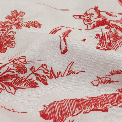 Cherry Tomato and White Classic Toile de Jouy Viscose Batiste Detail