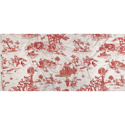 Cherry Tomato and White Classic Toile de Jouy Viscose Batiste Full