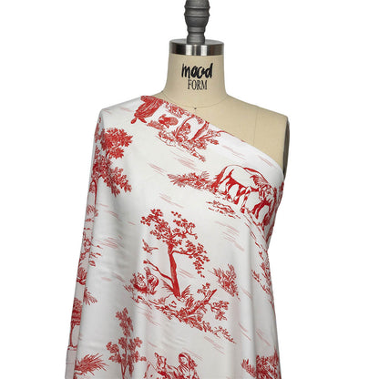 Cherry Tomato and White Classic Toile de Jouy Viscose Batiste Drape
