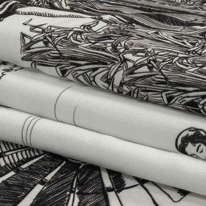 Black and White Classic Toile de Jouy Viscose Batiste Folded