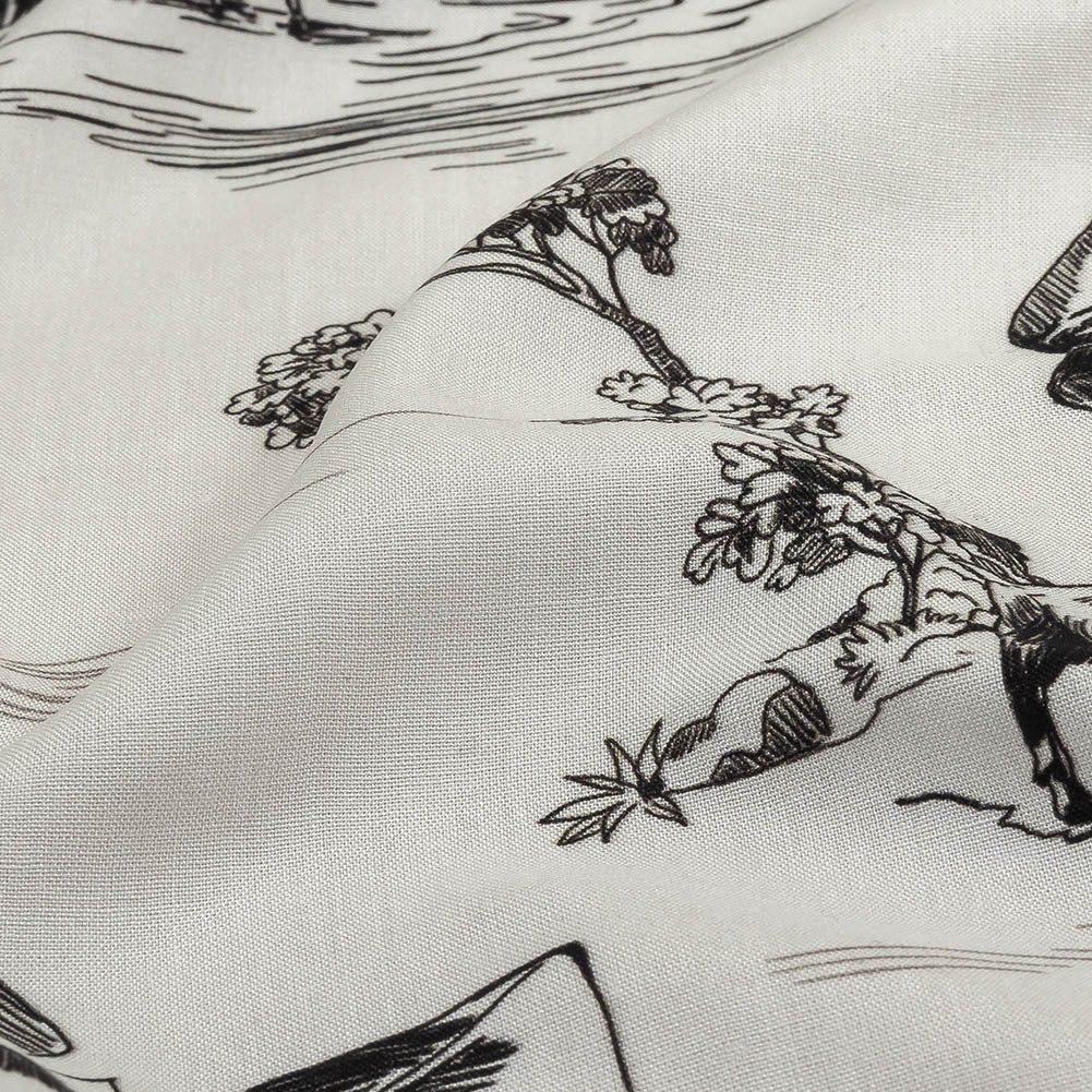 Black and White Classic Toile de Jouy Viscose Batiste Detail